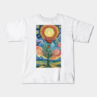 Starry Sunflower Soar: Van Gogh Inspired Balloon Adventure Kids T-Shirt